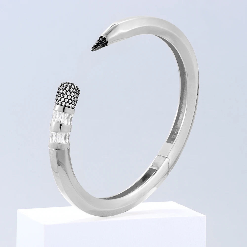Trendy Pencil Designs Bangle Cuff For Women Wedding Full Cubic Zircon Crystal CZ Dubai Silver Color Party Bracelet 2022