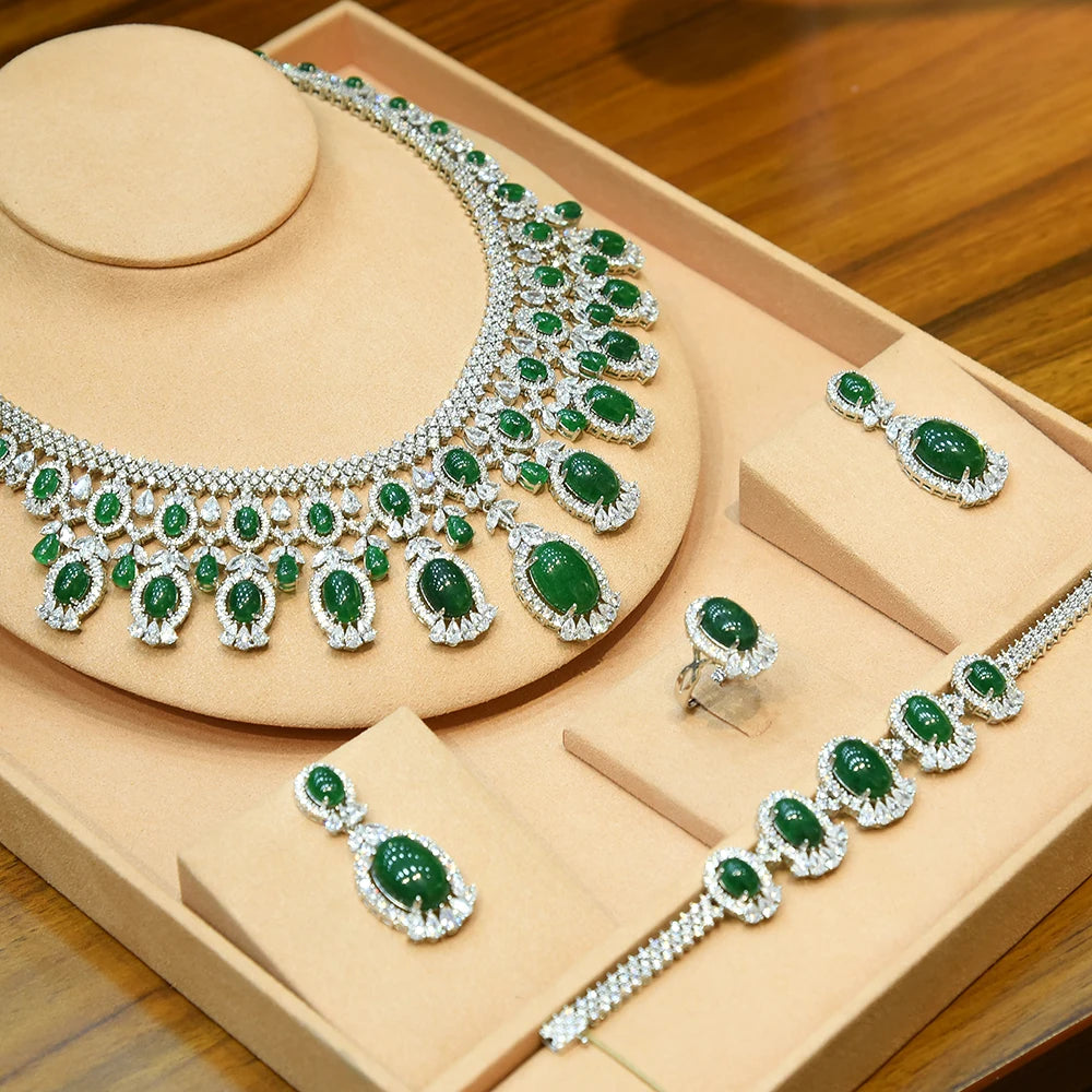 4PCS Luxury Green purple Mixed Big Statement Jewelry set For Women Wedding Cubic Zircon CZ African Dubai Bridal Jewelry