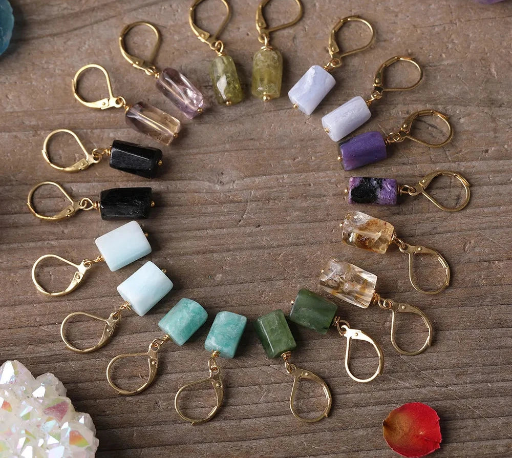 Women Minimalist Dangle Earrings Natural Lapis Amethyst Gold Hook Earrings Bohemia Summer Handmade  Jewelry Gifts Dropship