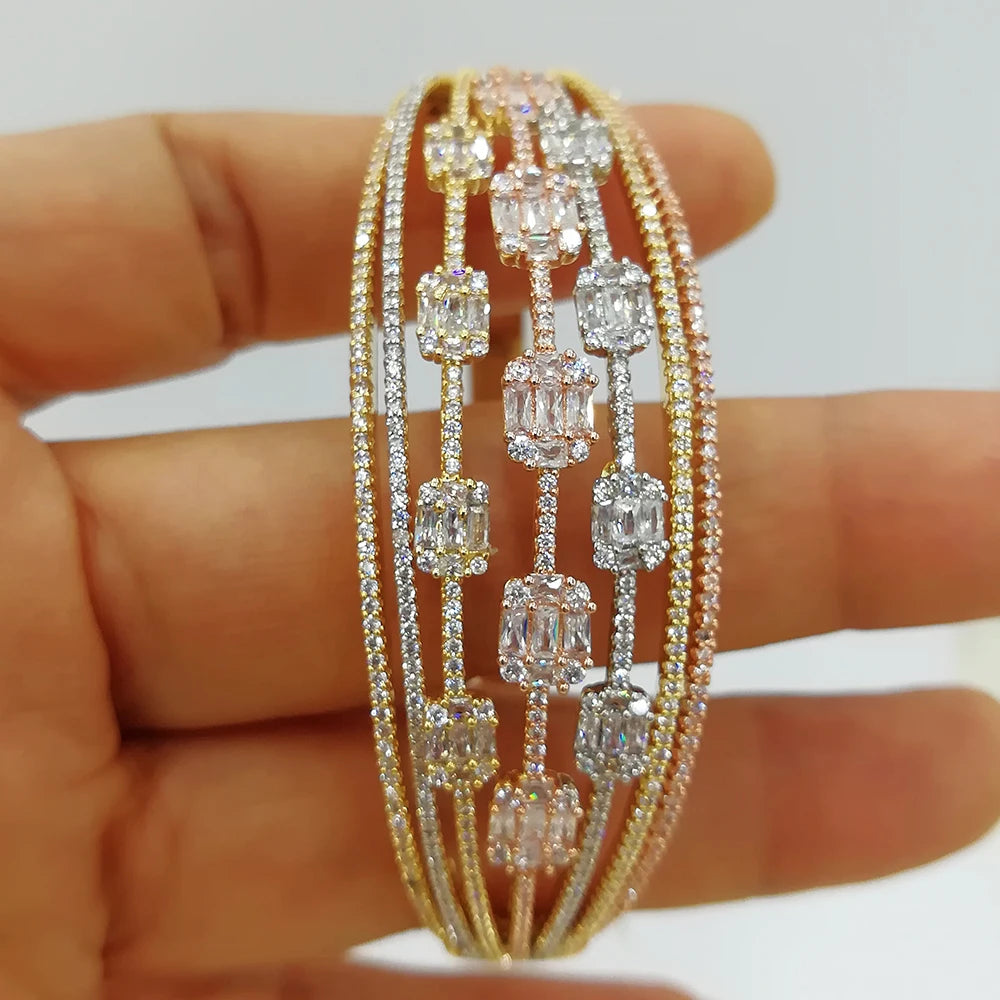 NEW LUXURY Crossover 7 ROWS  Bracelet Bangle For Women Wedding Party Zircon Crystal Engagement DUBAI Bridal Jewelry Gifts