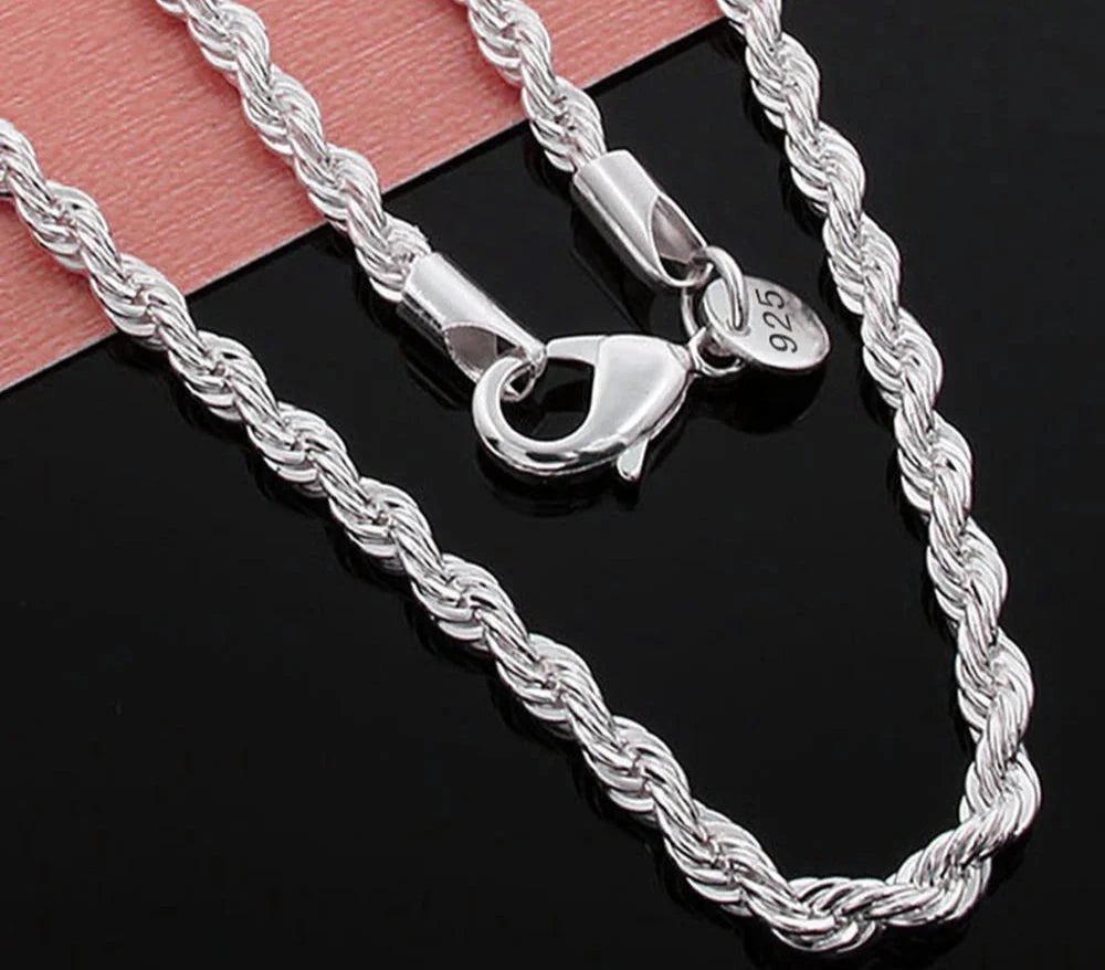 Top Sale Fine 925 Sterling Silver Popcorn Link Chain Necklace for Male Female Unisex Jewelry 3mm Twisted Rope Collar 16-30 Inch
