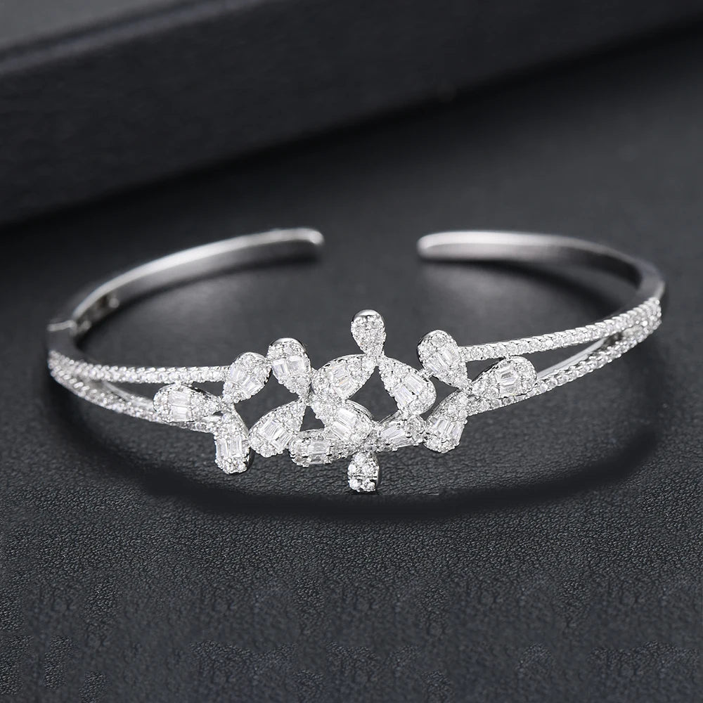 Luxury Stackable Cuff Bangles For Women Wedding Full AAA Cubic Zircon Crystal CZ Dubai Bridal Bracelets Party Jewelry 2022