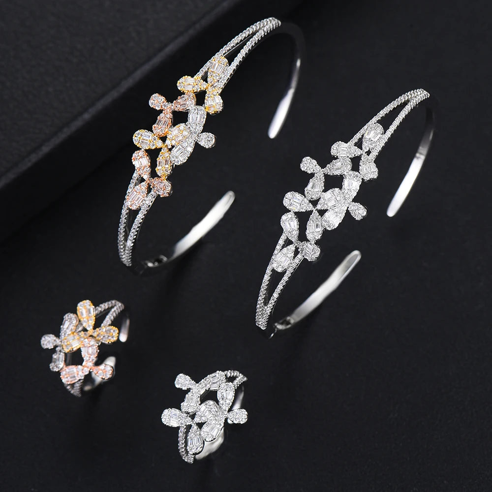 Luxury Stackable Cuff Bangles For Women Wedding Full AAA Cubic Zircon Crystal CZ Dubai Bridal Bracelets Party Jewelry 2022