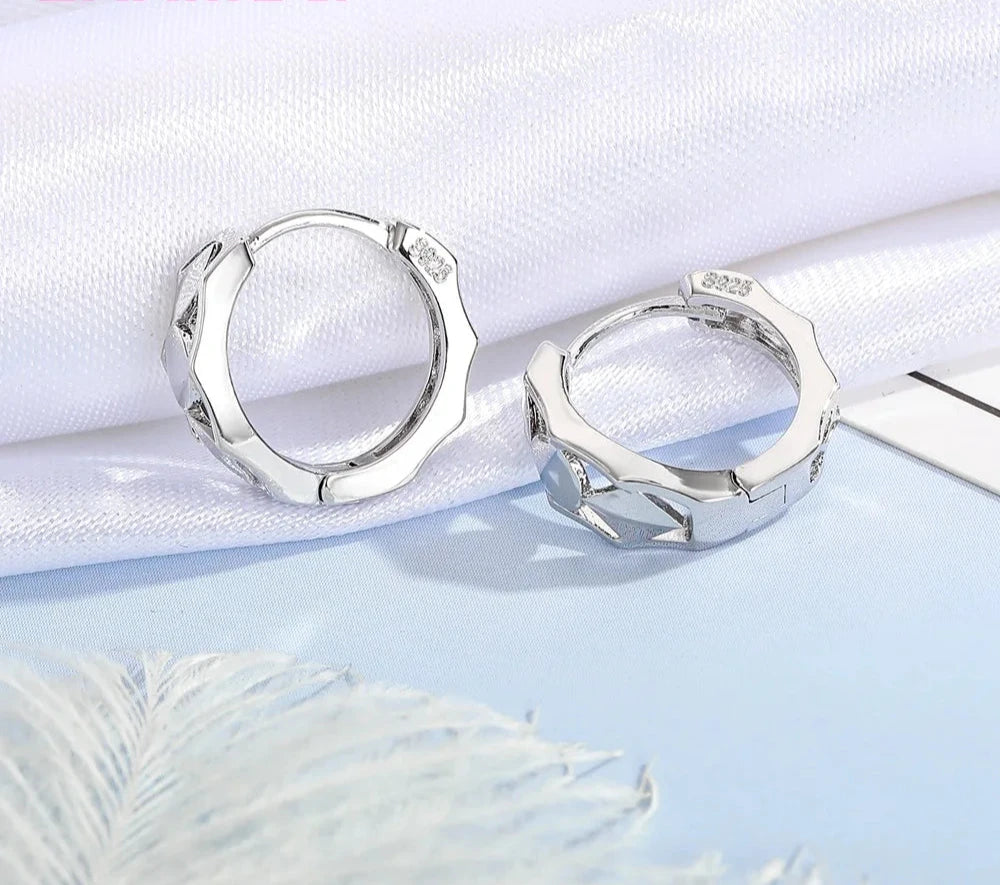 100% Real 925 Sterling Silver Earrings Statement Heart Star Square Round Geometric Hoop Flexible Earwire Leverback Women Jewelry