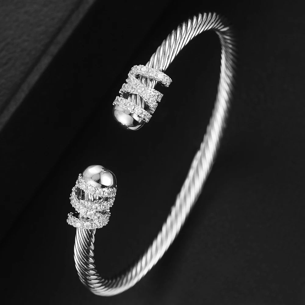 Trendy Luxury Stackable Bangle Cuff For Women Wedding Full Cubic Zircon Crystal CZ Dubai Bracelet Party Jewelry 2023