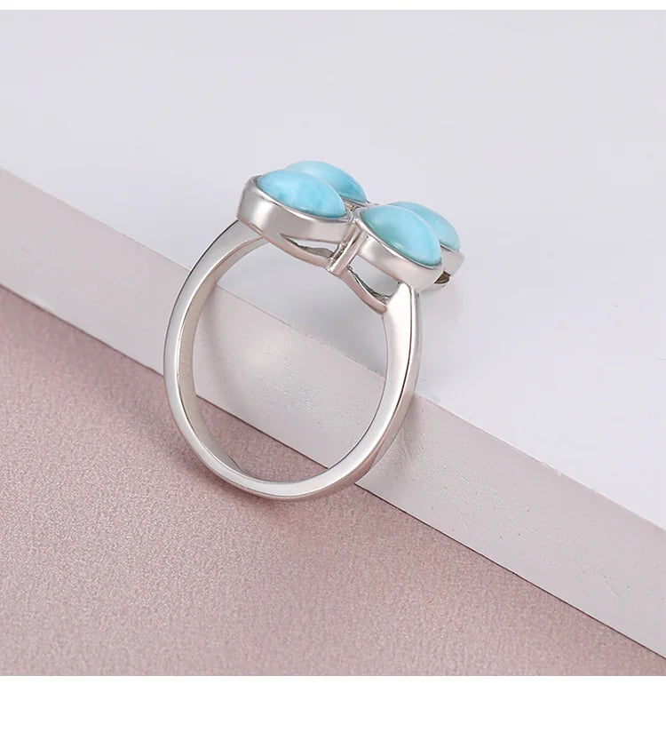 New Trend 925 Sterling Silver Natural Gemstones Larimar Ring for Women Geometry Design Classic Simple Female Jewelry Dating
