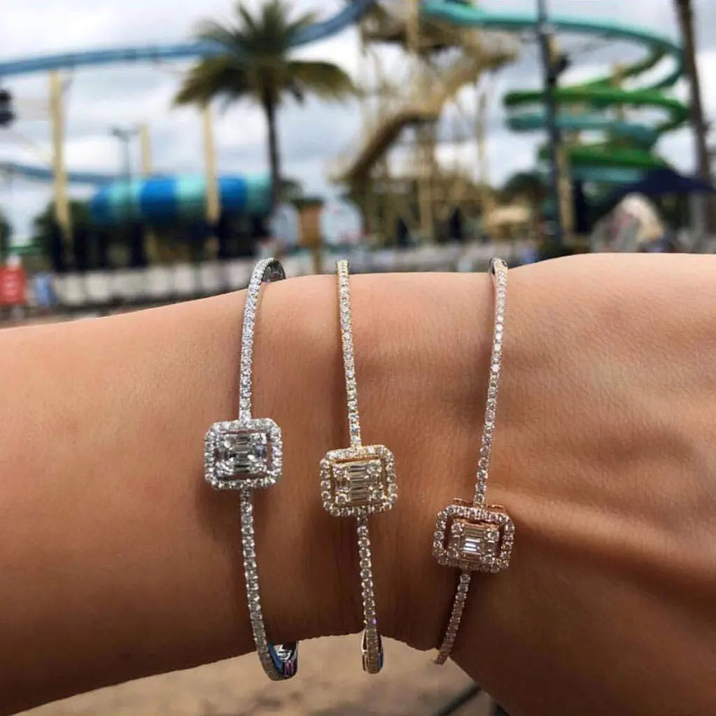 Trendy Luxury Stackable Bangle Cuff For Women Wedding Full Cubic Zircon Crystal CZ Dubai  Bracelet Party Jewelry2019