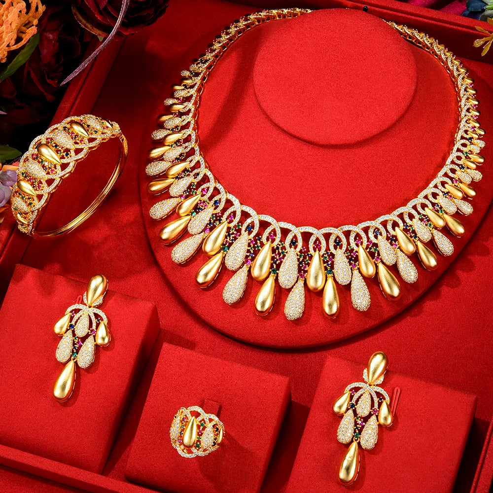 Bling Sequins Luxury Africa Dubai Jewelry Sets For Women Wedding Party Zircon Wedding Bridal Jewelry Set Gift