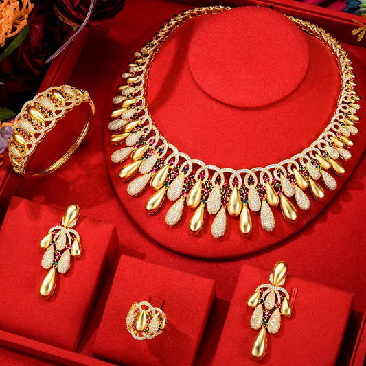 Bling Sequins Luxury Africa Dubai Jewelry Sets For Women Wedding Party Zircon Wedding Bridal Jewelry Set Gift