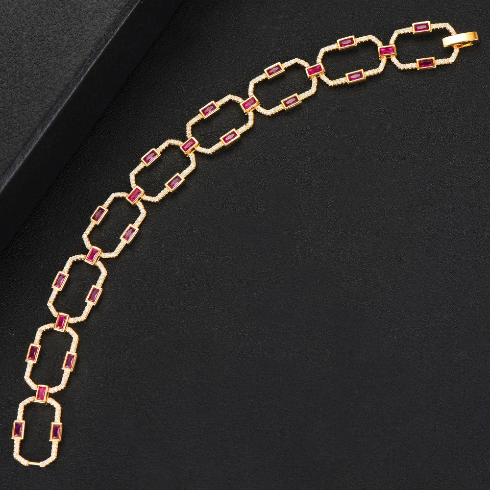 Luxury Square Link Chain Bracelets Bangles Cubic Zircon CZ Vintage Bohemian Cuff Bracelets For Women Femme Fashion Jewelry