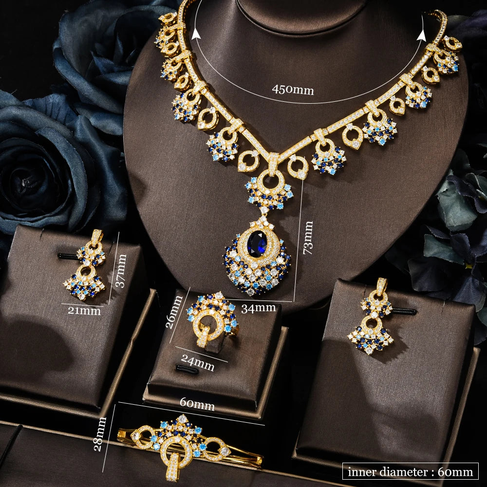 4PCS Luxury African Jewelry Set For Women Wedding Party Multicolor Zircon Crystal Dubai Bridal Jewelry Set