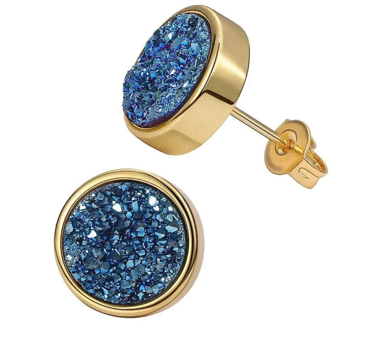 ShinyGem Fashion 10*10mm Round Sparkling Crystal Druzy Stud Earrings Lovely Multicolor Geode Gem Stone Earrings For Women Gifts