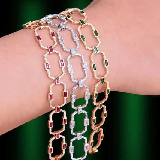 Luxury Square Link Chain Bracelets Bangles Cubic Zircon CZ Vintage Bohemian Cuff Bracelets For Women Femme Fashion Jewelry