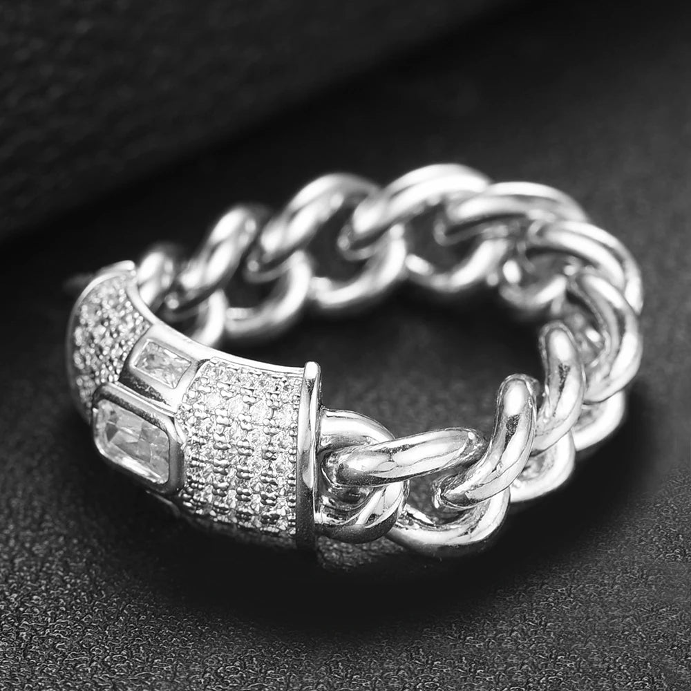 Bold Stackable Ring Luxury Chunky Chain Rings for Women Wedding Cubic Zircon Bridal Engagement Wedding Dubai Finger Rings