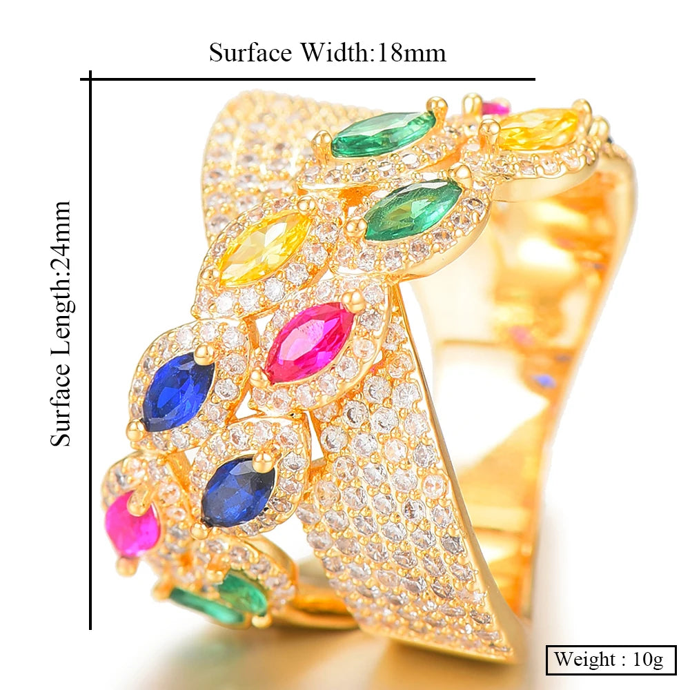 Luxury Bagutte Cut Bold Rings with Zirconia Stones 2025 Women Engagement Party Jewelry High Quality