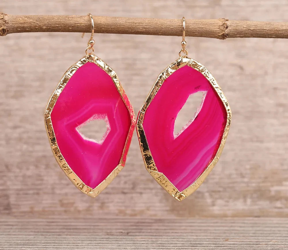 Natural Druzy Drusy Agates Slab Beads Gold Dangle Earrings Jewelry For Women Geode Stone Hook Earrings Jewelry Gift Dropshipping