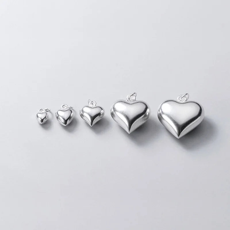 Real 925 Sterling Silver 3D Love Romantic Heart 4 6 8 13 15mm Charm Pendant Handmade DIY Accessories Wholesale DZ20