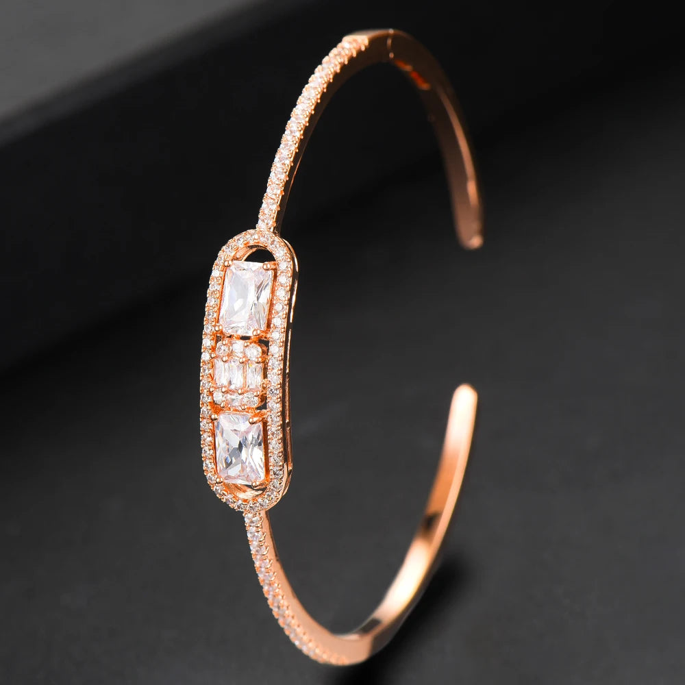 Trendy Luxury Stackable Bangle Cuff For Women Wedding Full Cubic Zircon Crystal CZ Dubai Bracelet Party Jewelry 2022