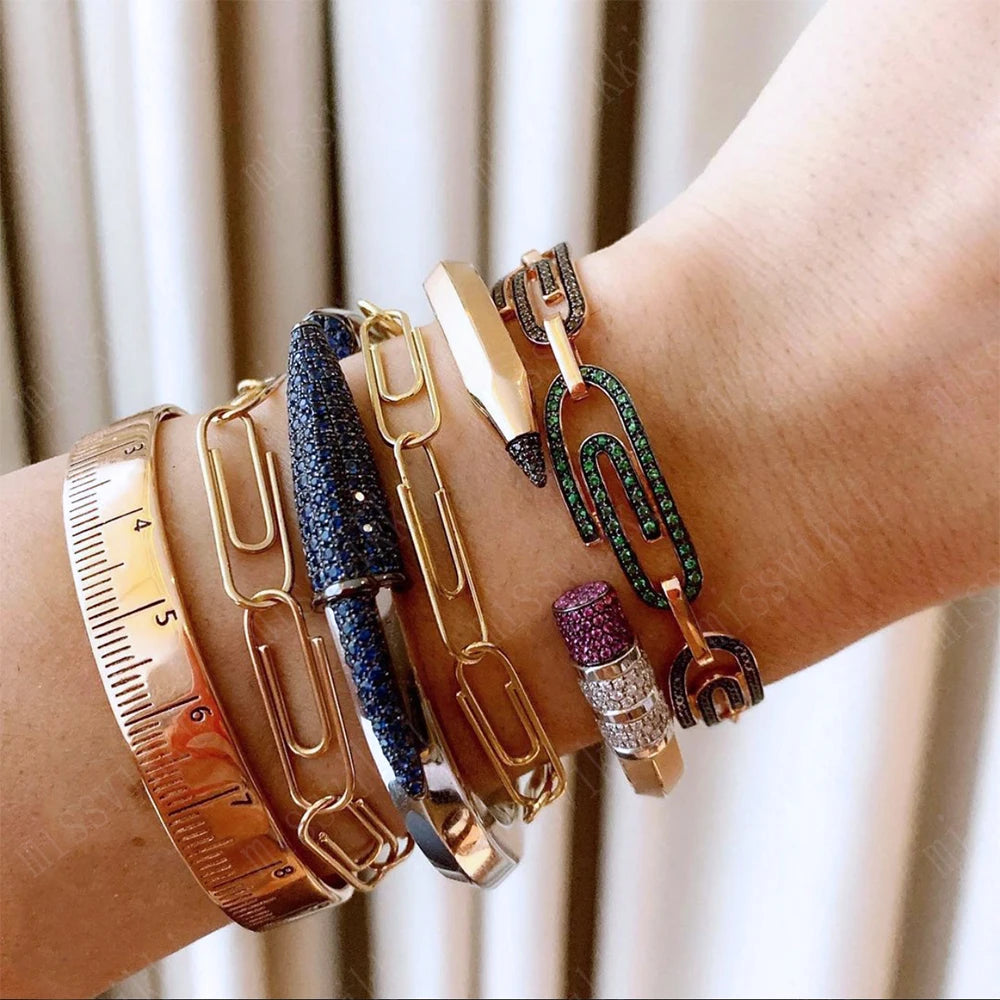 Original Mix Match Stackable Pencil Bangle For Women Bridal Wedding Cubic Zircon Open Dubai Bracelet Party Jewelry