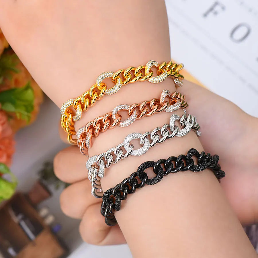 Luxury Chunky Link Bracelet For Women Wedding Full Cubic Zircon Crystal CZ Dubai Bracelet Party Jewelry 2020