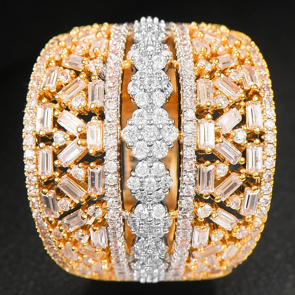 Luxury Bagutte Cut Bold Rings with Zirconia Stones 2022 Women Engagement Party Jewelry High Quality