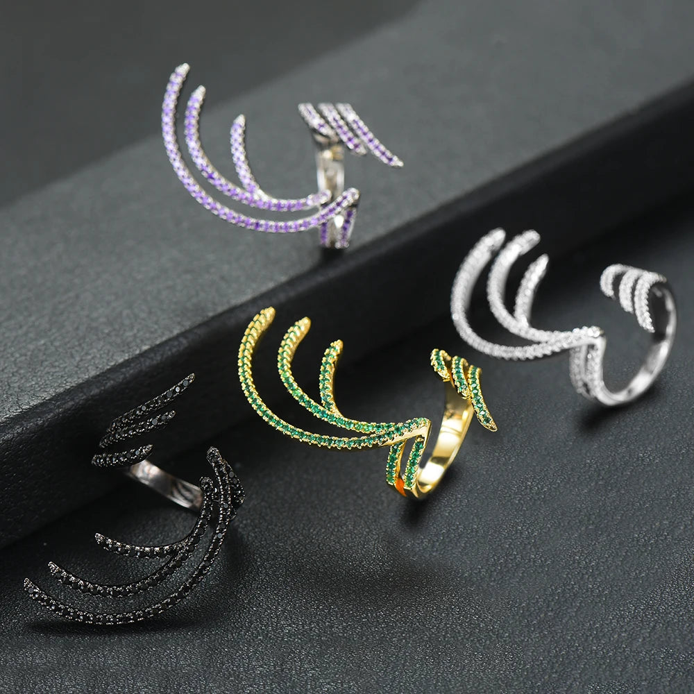 Trendy Angel Wing Statement Stacks Rings for Women Cubic Zircon Finger Rings Beads Ring Boho Beach Jewelry