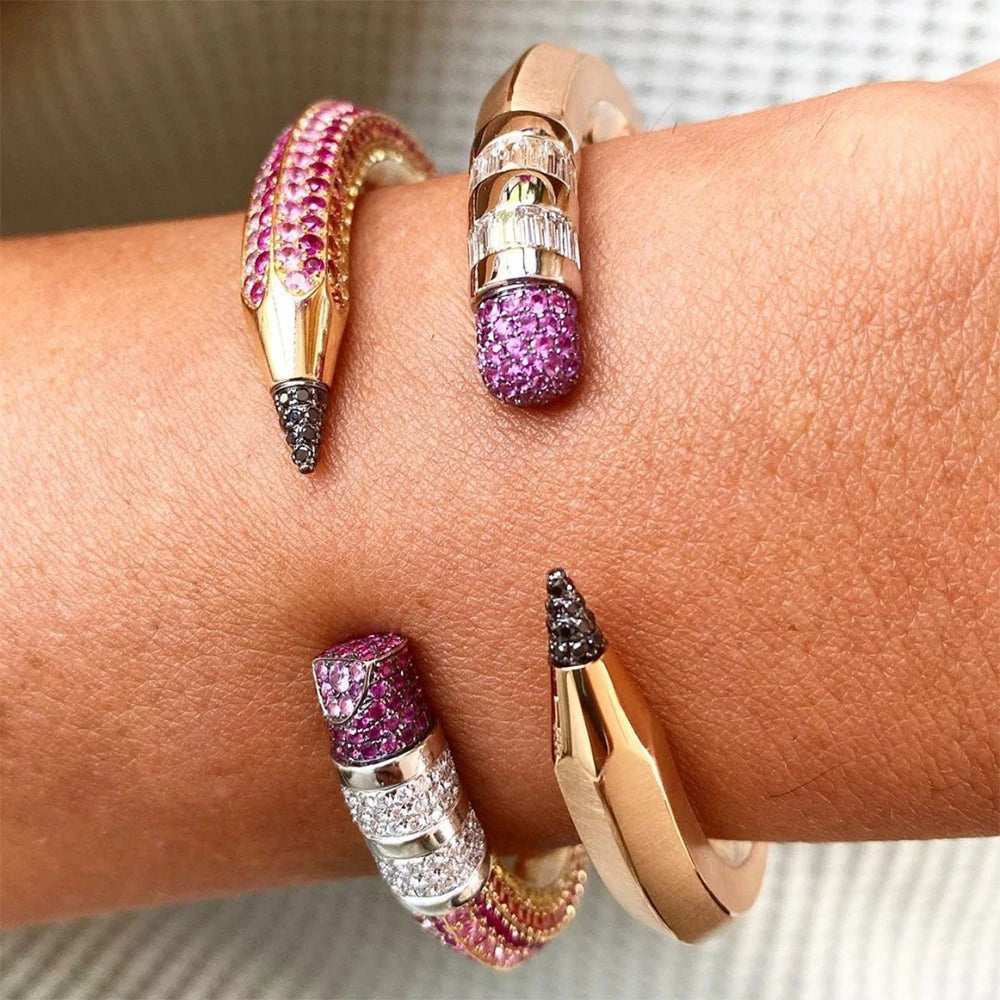Trendy Pencil Designs Bangle Cuff For Women Wedding Full Cubic Zircon Crystal CZ Dubai Silver Color Party Bracelet 2022