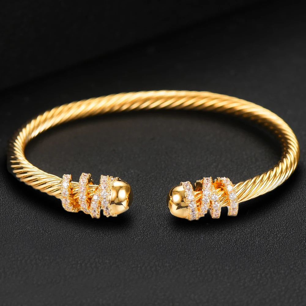 Trendy Luxury Stackable Bangle Cuff For Women Wedding Full Cubic Zircon Crystal CZ Dubai Bracelet Party Jewelry 2023