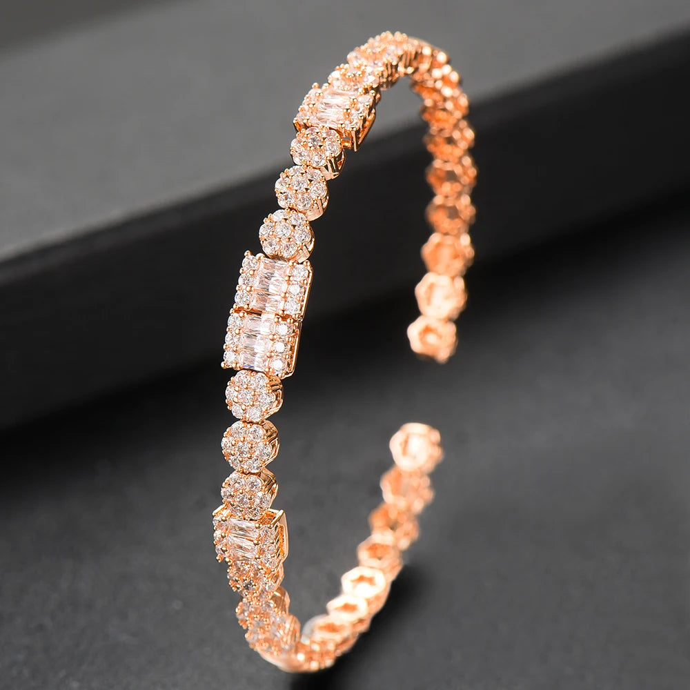 Luxury Stackable Cuff Bangles For Women Wedding Full AAA Cubic Zircon Crystal CZ Dubai Bridal Bracelets Party Jewelry 2022