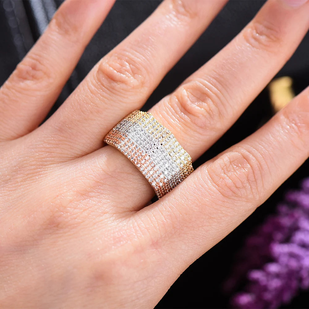 Luxury Geometric Bold Statement Rings with micro cubic zironia cz Women Engagement Party Jewelry High Quality
