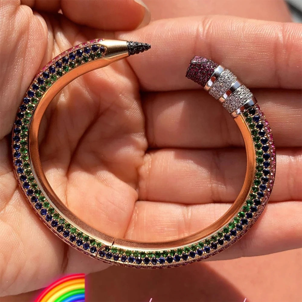 Trendy Pencil Designs Bangle Cuff For Women Wedding Full Cubic Zircon Crystal CZ Dubai Silver Color Party Bracelet 2022