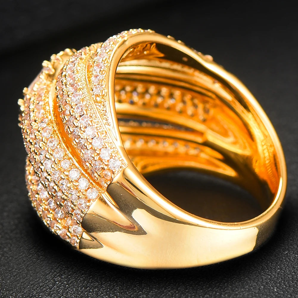 Luxury Corssover Chic Bold Statement Rings with Zirconia Stones 2020 Women Engagement Party Jewelry High Quality