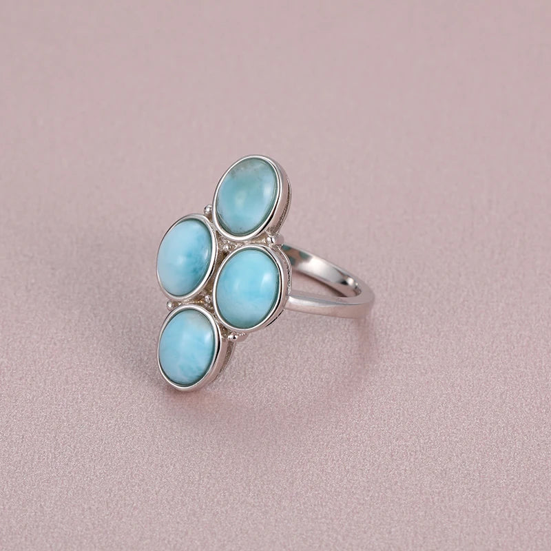 New Trend 925 Sterling Silver Natural Gemstones Larimar Ring for Women Geometry Design Classic Simple Female Jewelry Dating