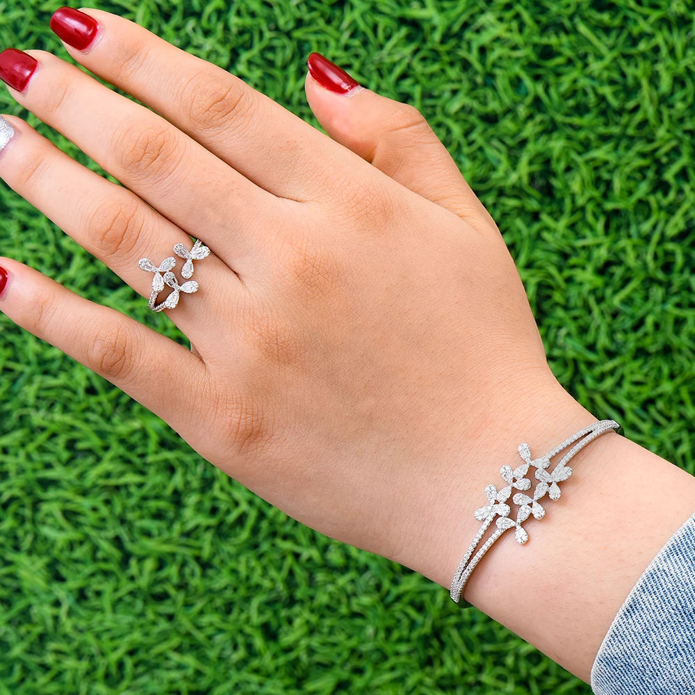 Luxury Stackable Cuff Bangles For Women Wedding Full AAA Cubic Zircon Crystal CZ Dubai Bridal Bracelets Party Jewelry 2022