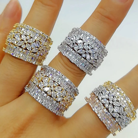 Luxury Geometry Bold Statement Rings for Women Bridal Engagement Wedding Jewelry Cubic Zirconia CZ Accessories Rings
