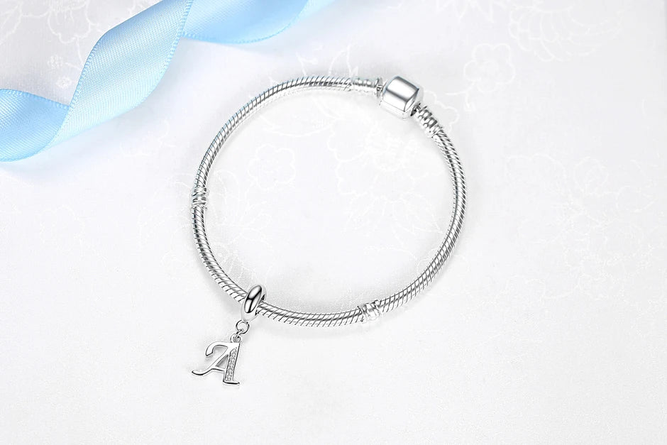 925 Sterling Silver Charm Bead Vintage Alphabet A-Z Letter Pendant Charms Fit Pandora Bracelets Necklaces Women DIY Jewelry