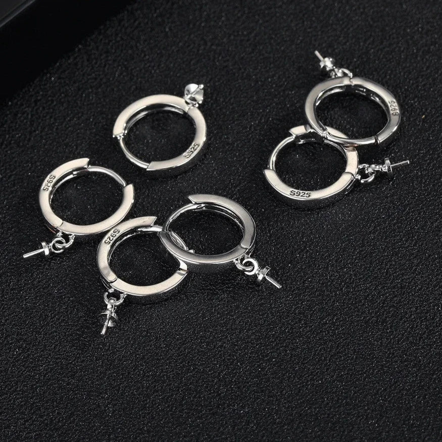 925 Sterling Silver Round Hoop Earrings Making Components Handmade DIY Jewelry Findings Circle Loop with Bail Connector