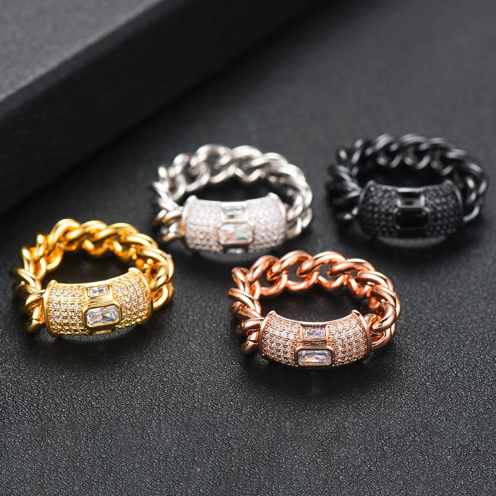 Bold Stackable Ring Luxury Chunky Chain Rings for Women Wedding Cubic Zircon Bridal Engagement Wedding Dubai Finger Rings