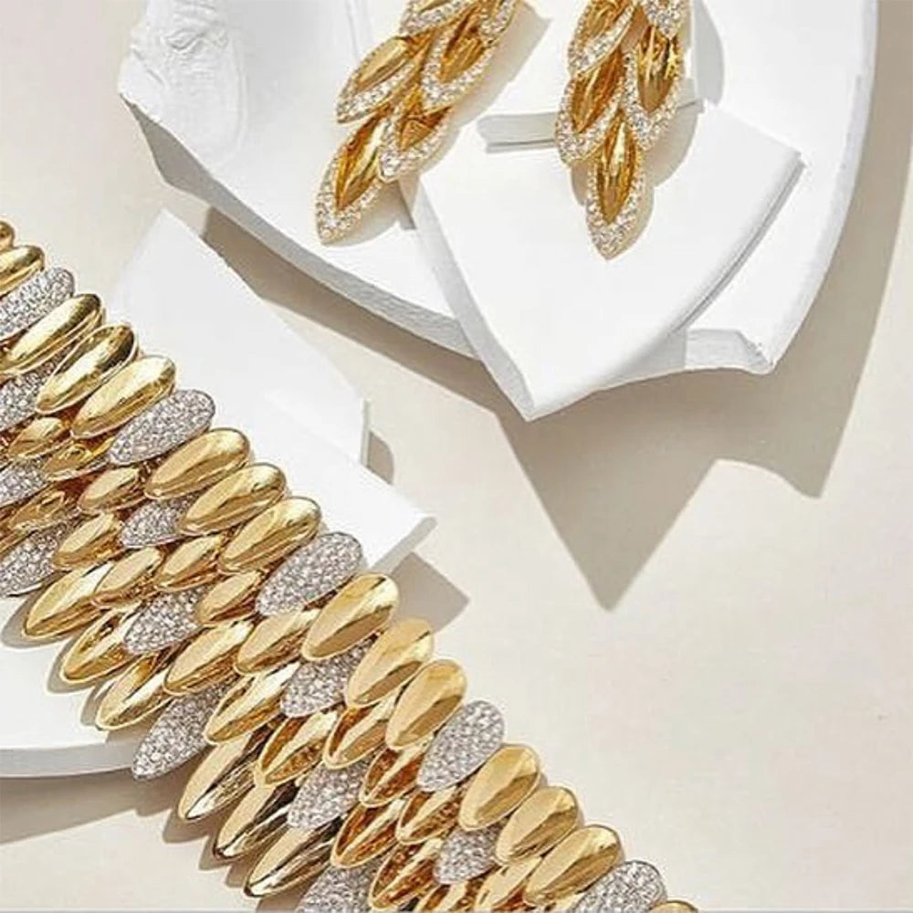 BIG Fashion 4PCS Luxury 4 Layers Smooth Feather African Jewelry Set For Women Wedding Dubai Bridal Jewelry Set Indian 2021