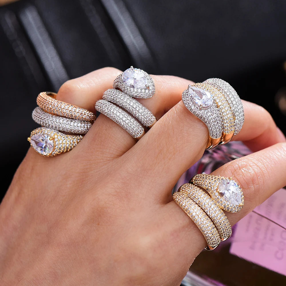 Luxury 3 Layers Twist Snakel Rings with Zirconia Stones 2020 Women Engagement Party Jewelry High Quality