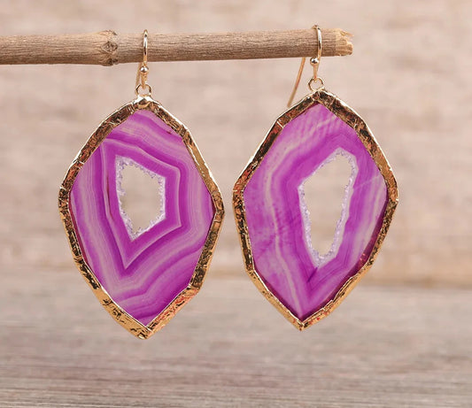 Natural Druzy Drusy Agates Slab Beads Gold Dangle Earrings Jewelry For Women Geode Stone Hook Earrings Jewelry Gift Dropshipping