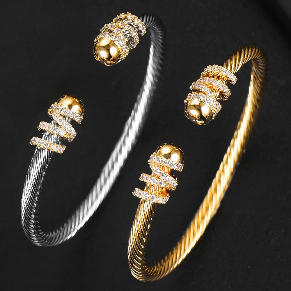 Trendy Luxury Stackable Bangle Cuff For Women Wedding Full Cubic Zircon Crystal CZ Dubai Bracelet Party Jewelry 2023