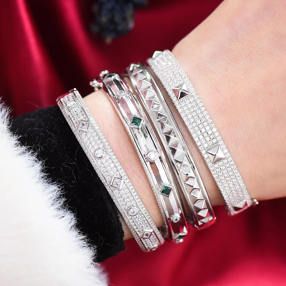 Big Fashion Luxury Bold Bangle Cuff For Women Wedding Party Multi Cubic Zirconia Crystal CZ Dubai Gold Color Bracelet 2020