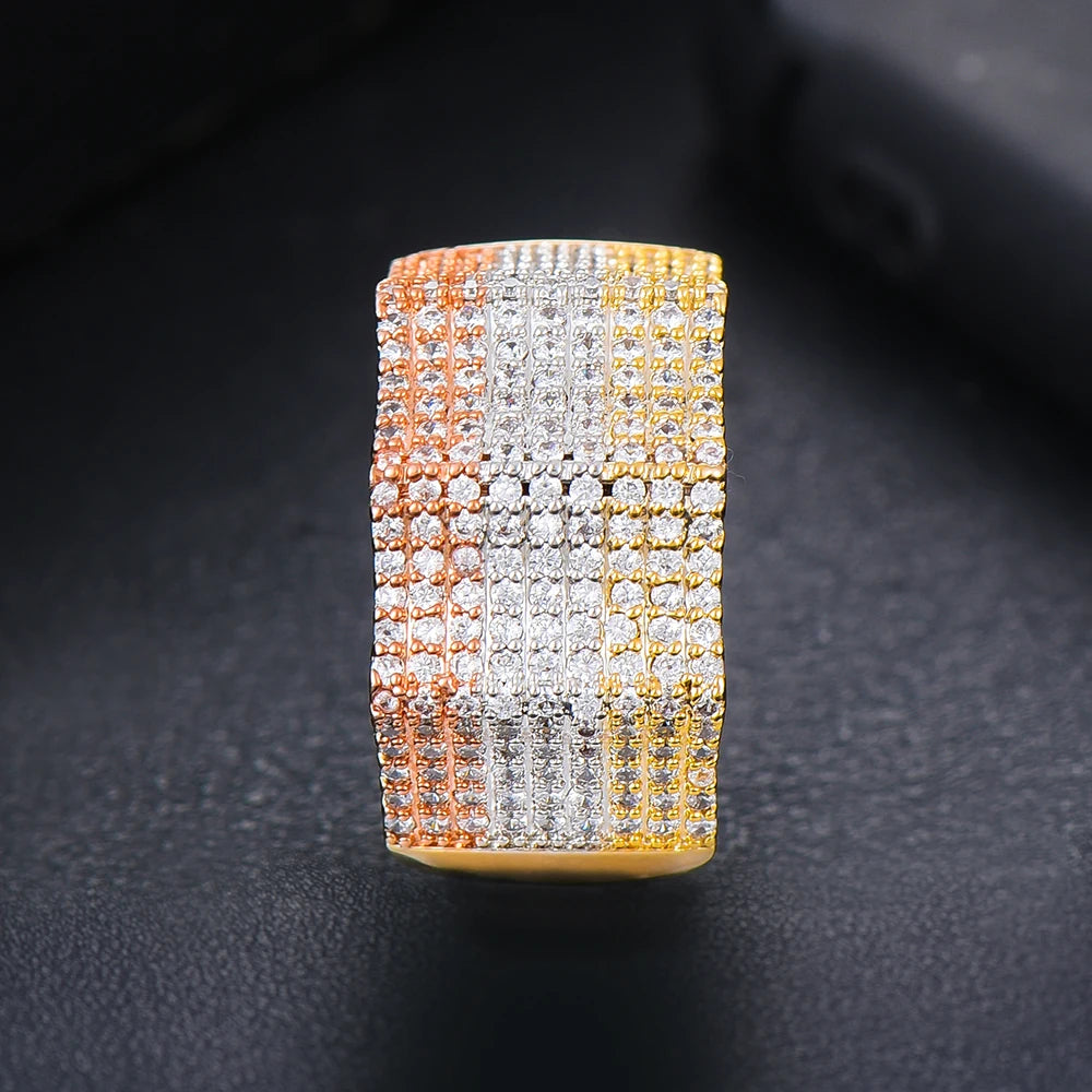 Luxury Geometric Bold Statement Rings with micro cubic zironia cz Women Engagement Party Jewelry High Quality
