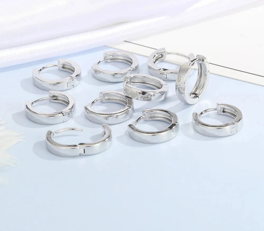 100% Real 925 Sterling Silver Earrings Statement Heart Star Square Round Geometric Hoop Flexible Earwire Leverback Women Jewelry