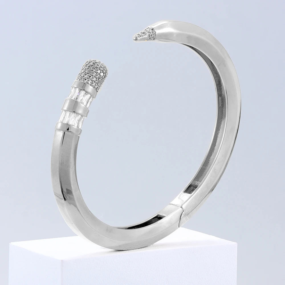 Trendy Pencil Designs Bangle Cuff For Women Wedding Full Cubic Zircon Crystal CZ Dubai Silver Color Party Bracelet 2022