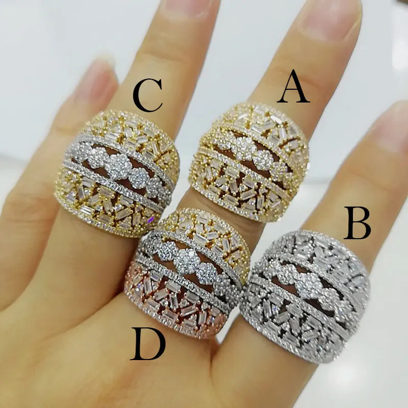 Luxury Bagutte Cut Bold Rings with Zirconia Stones 2022 Women Engagement Party Jewelry High Quality