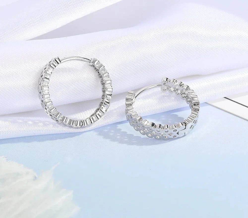 100% Real 925 Sterling Silver Earrings Statement Heart Star Square Round Geometric Hoop Flexible Earwire Leverback Women Jewelry