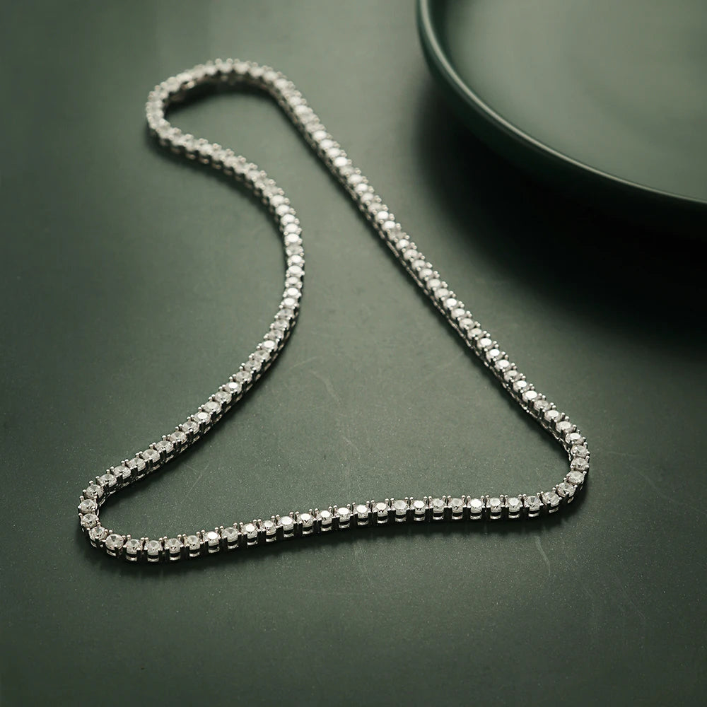100% Guarantee Real 925 Sterling Silver 41/45/51/56/61CM Tennis Necklace 3/4mm Zircon Chain Unisex Choker Fine Jewelry