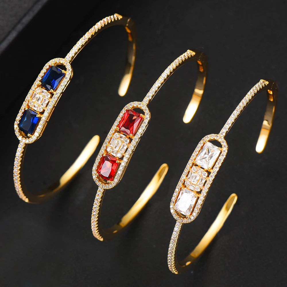 Trendy Luxury Stackable Bangle Cuff For Women Wedding Full Cubic Zircon Crystal CZ Dubai Bracelet Party Jewelry 2022